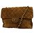 Sac à épaule en daim marron Chanel