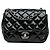 Chanel Mini Cuadrado Negro Clásico en Charol con Solapa Simple