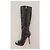Autre Marque Schwarze kniehohe Stiefel aus Kunstleder mit Absatz - Ansicht 15
