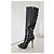 Autre Marque Schwarze kniehohe Stiefel aus Kunstleder mit Absatz - Ansicht 5