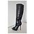 Autre Marque Schwarze kniehohe Stiefel aus Kunstleder mit Absatz - Ansicht 7