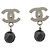 NUOVE ORECCHINI CHANEL LOGO CC E PERLA NERA METALLO ARGENTO