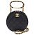 Clutch redonda con cadena y logo ovalado de piel de cordero acolchada negra Chanel Negro