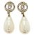 Chanel Coco Mark Faux Pearl Plastic Stone Gold Earrings White Golden