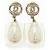 Chanel Coco Mark Faux Pearl Plastic Stone Gold Earrings White Golden - view 2