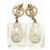 Chanel Coco Mark Faux Pearl Plastic Stone Gold Earrings White Golden - view 3