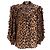 Camisa de seda marrón con estampado de leopardo Miu Miu