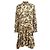Autre Marque Midi-Kleid aus Seide und Modal mit Batikmuster in Beige und Schwarz Größe S