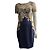Marchesa Abito da cocktail in pizzo e seta oro e blu navy D'oro