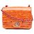 Chanel Arancione Mini Quadrato Classico in Vernice Striato con Patta Singola