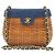 Borsa a spalla in paglia e pelle blu navy Chanel
