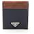 Saffiano Prada Tessuto+Camos Bi-fold Wallet Brown Navy blue Leather Nylon  ref.2293077