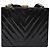 CHANEL V Stitch COCO Marchio Borsa a Spalla Pelle Lucida Nera Oro CC Auth 126704 Nero D'oro - vista 3
