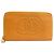 Cartera larga de piel de ternera granulada naranja Chanel