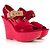 LOUIS VUITTON - Sandali con zeppa Louis Vuitton in denim rosso e suede (taglia 37,5)