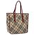 Burberry Nova Check blaue Label Tragetasche aus Canvas Beige Silber Authentisch BA3843