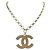 NUOVO COLLANA CHANEL PENDENTE LOGO CC STRASS MULTICOLOR ORO D'oro