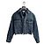Giacca cropped in denim blu con occhielli Alaïa