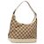 Borsa a Spalla Gancini Salvatore Ferragamo in Tela Beige Oro Auth 133373