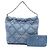 Bolsa tote de denim e couro Chanel 22 Azul Azul marinho