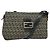 FENDI Zucchino Canvas Mamma Baguette Schultertasche Navy Silber Auth 138467