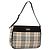 Burberry Nova Check Schultertasche Canvas Beige Silber Auth 138176
