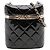 Vanity Estuche de tocador de cuero negro acolchado con logo de Chanel y cadena