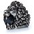 Gucci, Unisex Löwenkopf-Ring mit schwarzem Stein Silber