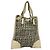 Borsa a Mano PRADA Tweed Pelle Beige Nero Argento Auth yk19291