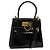 Borsa a mano Gancini in smalto 2 in 1 nera e oro Auth 138879 di Salvatore Ferragamo
