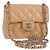 CHANEL Mini Matelassé 17 Borsa a Spalla con Catena Pelle Caviar Beige CC Auth 138560V Argento
