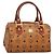MCM Logogram Vicetos Boston Tasche aus PVC-Leder in Braun und Gold Auth BA4839 Golden