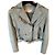 Michael Kors blaue Leder-Bikerjacke Hellblau