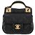 Chanel Lady Handle Klappkartenhalter aus gestepptem Kalbsleder mit Kette Schwarz