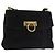 Borsa a Spalla Gancini in Pelle Scamosciata Nera e Oro Salvatore Ferragamo Auth 142668 Nero D'oro