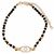 NUOVO COLLIER CHOKER CHANEL LOGO CC CON STRASS E PERLE NERE IN LEGNO D'oro
