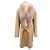 Autre Marque Fleurette Camel Fox Fur Collar Wool Wrap Coat with Belt