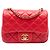 Chanel Rote Mini Quadrat Klassisch aus Lammleder Perlenzerknitterte Einzelflap