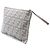 Fendi Gray Large Woven Fabric and Calfskin FF Flat Pouch Brown - view 2
