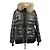 Chaqueta acolchada con capucha de nylon y piel Moncler verde ejército