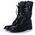 Chanel, Botas de combate de tweed negro de cuero con logo CC
