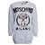 Grauer Pullover von Moschino mit Sicherheitsnadeln.