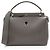 Fendi Bolsa Dotcom Média em Couro de Bezerro Cinza