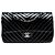 Chanel Azul Médio Clássico Chevron Patente Dupla Aba Azul marinho