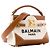 BALMAIN - B-Buzz 22 Umhängetasche von Balmain aus beigem Canvas und braunem Leder - Ansicht 2