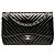 Chanel Noir Jumbo Classique Chevron en Cuir Verni Double Rabat