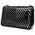 Chanel Noir Jumbo Classique Chevron en Cuir Verni Double Rabat - vue 2