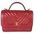 Timeless Bolsa de mão com aba em couro de bezerro vermelho Chanel