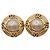 Chanel Vintage Round Clip-On Metal mit Faux Pearl Golden