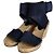Céline Sandali con zeppa in suede Celine Blu Beige Blu navy
